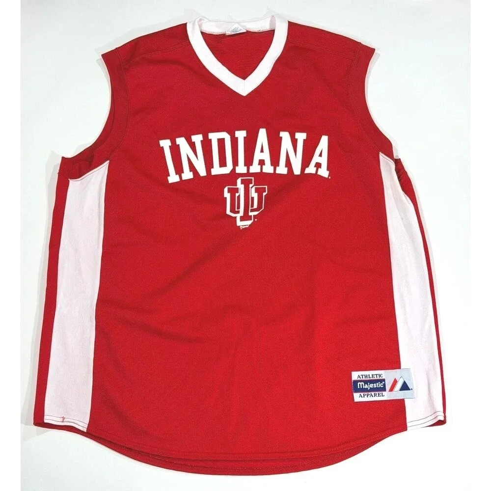 Vintage Majestic Indiana Hoosiers Jersey Mens XL Sleeveless Red White IU‎